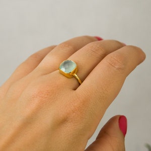 Aqua Blue Chalcedony Ring Silver Stackable Ring Sea Foam Green Ring Tear Drop Ring Solitaire Ring image 4