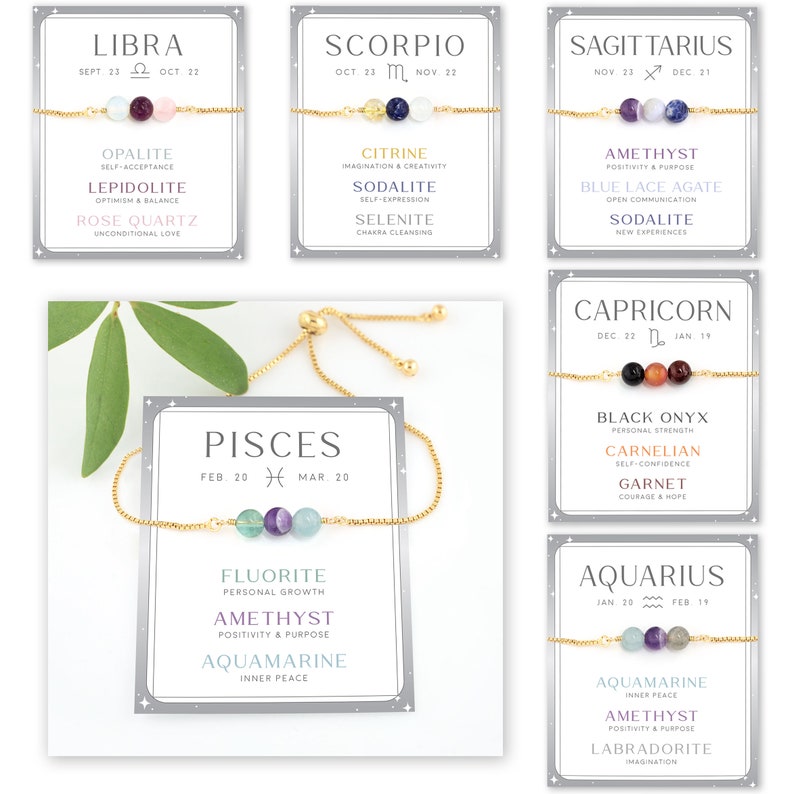 Aries Zodiac Birthstone Bracelet, Horoscope Crystal Set Jewelry, April Birthday Gift, Beaded Gemstone Adjustable Pull Tie Bracelet, BFF Gift image 8