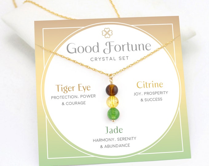 Graduation 2023 Gifts for her, Good Fortune Pendant, Good Luck Necklace Charm, Aventurine Citrine Tiger Eye Crystal Set Necklace