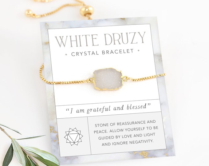 Bridesmaid Bracelet Gift, White Druzy Adjustable Bracelet Gold, Custom Packaging, best friend bracelet, Summer Bracelet, Bridal Shower Gift