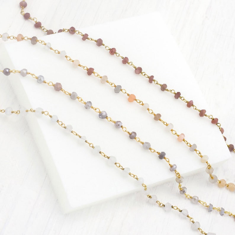 Multi Moonstone Chokers, Boho Rainbow Moonstone Necklace, Satellite Chain, Gemstone Drop Chains, Gift for Daughter, Layering Peach Moonstone 