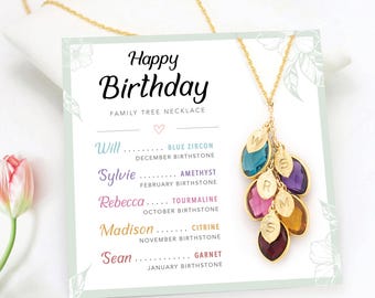 Birthday Gift for Grandma, Mom Nana Necklace Gift From Grandkids, Unique Personalized Grandmother Multi Birthstone Initial Necklace