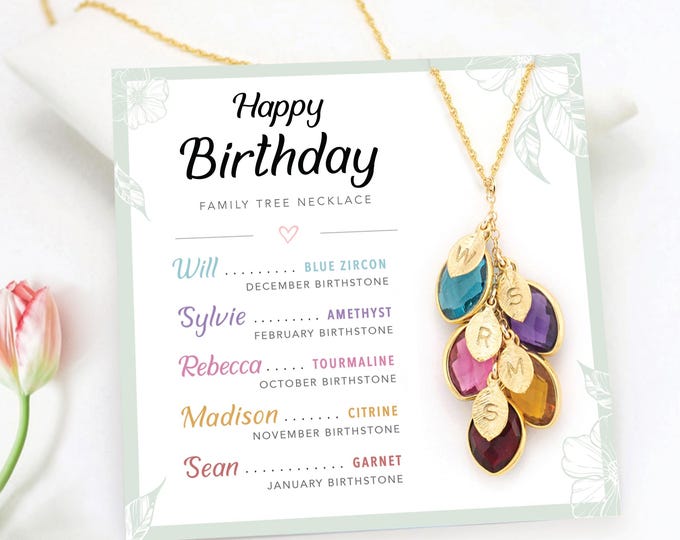 Birthday Gift for Grandma, Mom Nana Necklace Gift From Grandkids, Unique Personalized Grandmother Multi Birthstone Initial Necklace