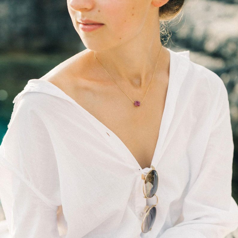 Raw Orange Garnet Necklace, January Birthstone Necklace, Spessartine Garnet Necklace, 14k Gold Filled Chain, Birthday Gift for Her, Edgy image 2