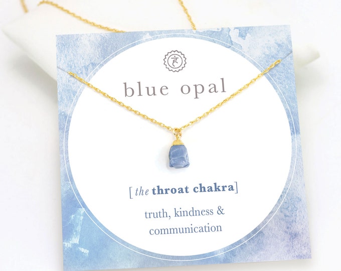 Raw Blue Opal Necklace, Something Blue for Bride Jewelry, Crystal Necklace, Throat Chakra Necklace, Gift for Soul Sister, meaningful jewelry