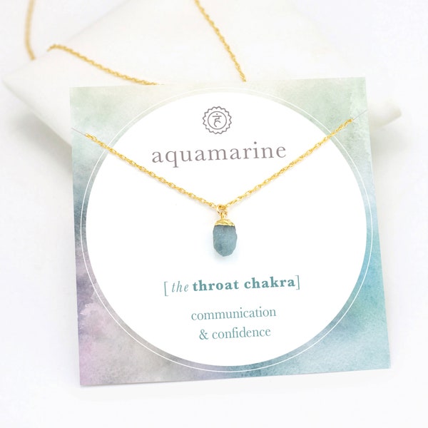 Dainty Aquamarine Necklace, March Birthstone Gift for Her, Raw  Crystal Jewelry, Courage Confidence Gemstone, Throat Chakra Necklace