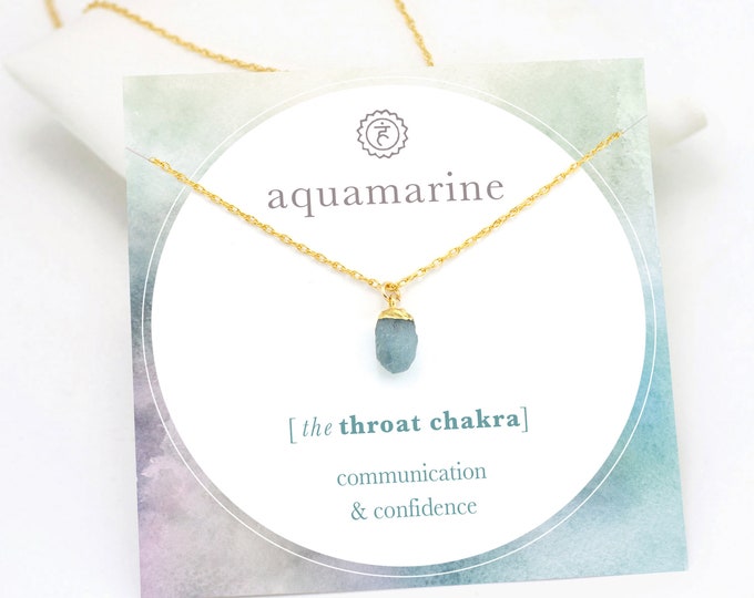 Dainty Aquamarine Necklace, March Birthstone Gift for Her, Raw  Crystal Jewelry, Courage Confidence Gemstone, Throat Chakra Necklace