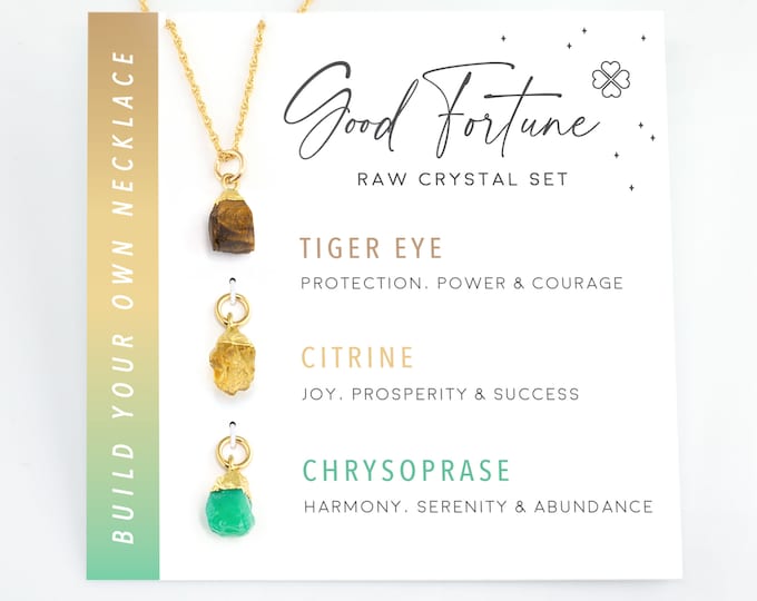 Good Luck Crystals Set Necklace, Good Fortune Crystal Set Gift, Lucky Crystals, Raw Crystal Set, Tiger Eye, Citrine, Metaphysical Crystals