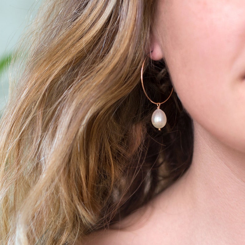 Pearl Hoop Earrings Bridal Jewelry Rose Gold Hoops Etsy