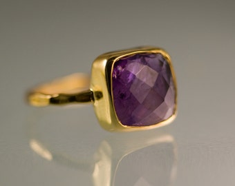 Purple Amethyst Ring Gold - February Birthstone Ring - Purple Stone Ring - Stacking Ring - Gold Ring- Cushion Ring - Mother's Ring