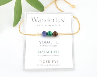 Wanderlust Gemstone Bracelet Gift, Malachite Sodalite Ocean Jasper Traveling Protection  Crystal Set, Encouragement Christmas Present