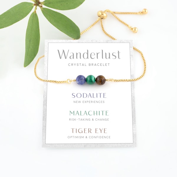 Wanderlust Gemstone Bracelet Gift, Malachite Sodalite Ocean Jasper Traveling Protection  Crystal Set, Encouragement Christmas Present