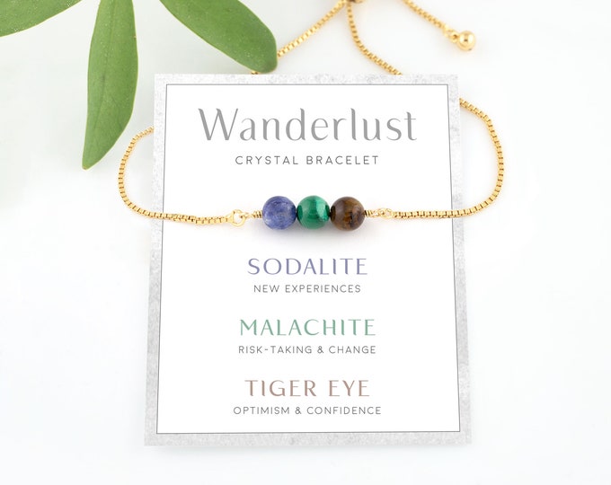 Wanderlust Gemstone Bracelet Gift, Malachite Sodalite Ocean Jasper Traveling Protection  Crystal Set, Encouragement Christmas Present