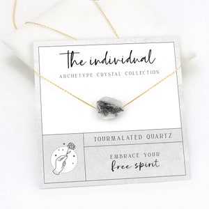 Ketting met vrije geest, ruwe toermalaatkwarts ketting met laagjes, ketting gelukskristal, balans geluk Berichtkaart sieraden geschenken