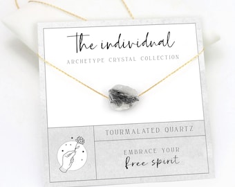 Free Spirit Necklace, Raw Tourmalated Quartz Layering Necklace, Luck Crystal Necklace, Balance Happiness  Message Card Jewelry Gifts