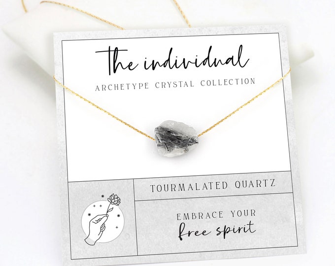 Free Spirit Necklace, Raw Tourmalated Quartz Layering Necklace, Luck Crystal Necklace, Balance Happiness  Message Card Jewelry Gifts