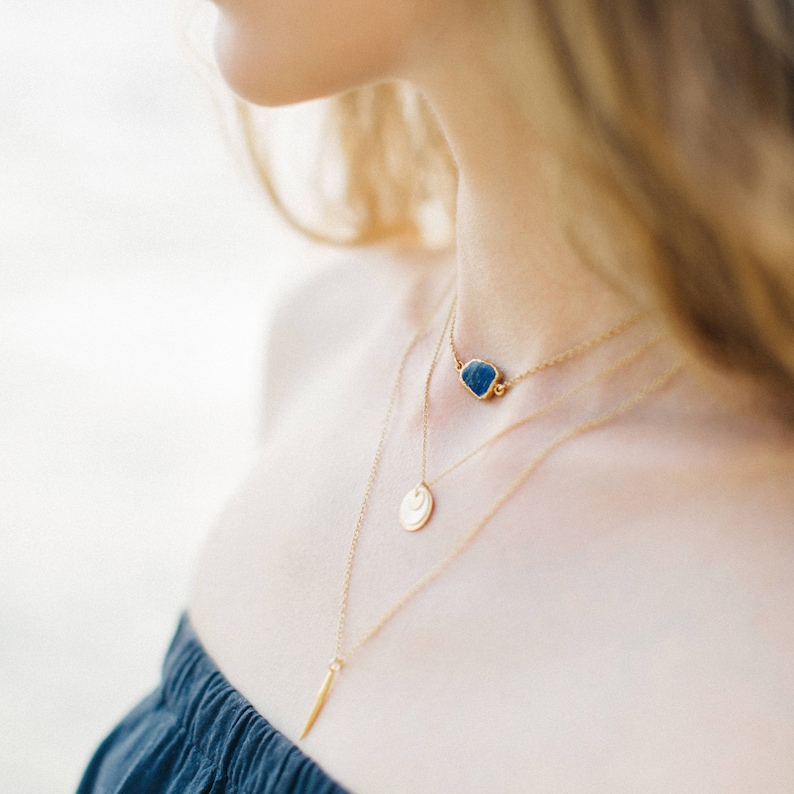 Dainty Gemstone Slice Necklace, 14k Gold Filled Layering Necklace, Lapis Lazuli Gemstone Choker, Bridesmaid Gift, Gift for Her, NK-GS image 1