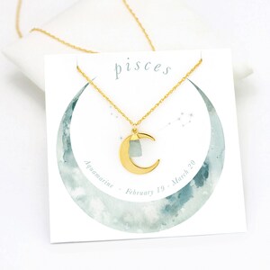 Taurus Horoscope Necklace, Celestial Necklace, Stone Necklace, Zodiac Jewelry, Crescent Moon, Raw Emerald Stone, Dainty Moon, NK-N image 4