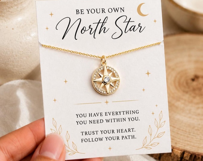 Cubic Zirconia Compass Necklace, 14k Gold Filled or Sterling Silver Chain, Encouragement Gift