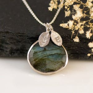 Labradorite Necklace Sterling Silver, Natural Gemstone Pendant, Personalized Initial Necklace, Best Friend Gifts, Handmade Jewelry, NK-20