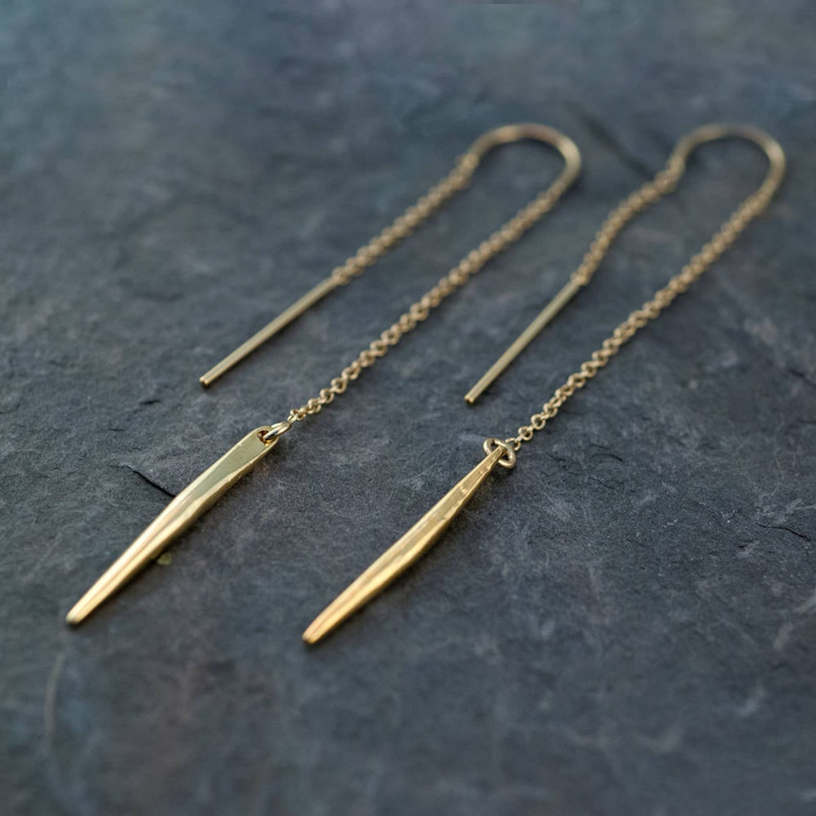 Long Gold Bar Threader Earrings Minimalist Earrings Simple Etsy
