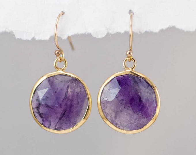 Purple Amethyst Earrings, February Birthstone Earrings, Ultra Violet Earrings, Round Gemstone, Drop Earrings, Statement, 2018 Jewelry Trends