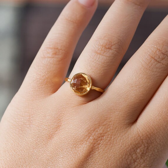 Natural Citrine Ring 925 Sterling Silver Ring Solitaire Ring November Birthstone  14K Yellow Gold Vermeil Wedding Gift Gift For Wife