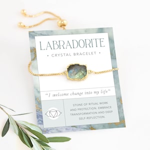 Pulseira de cristal, presente de joias de verão, pulseira de labradorita bruta de ouro, pulseira da amizade, pulseira de bolo, pulseira de proteção, joias de ioga