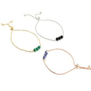 Dainty Sodalite Bracelet, Natural Gemstone Bracelet, Rose Gold Pull Tie, Crystal Jewelry, Stacking Everyday Bracelet Minimalist Gift image 2