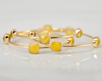 SET OF 3 Bangles - Yellow Chalcedony Bangles -  Yellow Bangles - Gemstone Bangles - Stacking Bangles - Gold Bangle