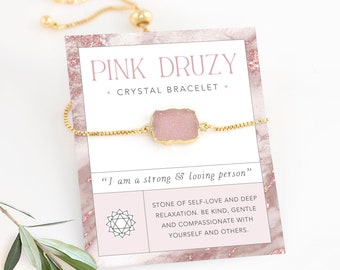 Pink Druzy Bracelet, Minimalist Bridesmaid Jewelry Gift, Beachy Summer Bracelet, mother of the bride, Inspirational Gifts, gift for daughter