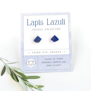 Something Blue Lapis Lazuli Crystal Stud Earrings in Sterling Silver Claw Prong Setting, Dainty Tiny cute Crystal Stud Earrings for Chakra