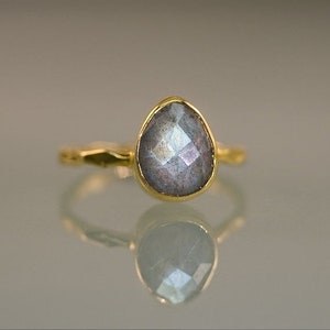 Pear Labradorite Ring, Solitaire Ring, Gemstone Ring, Teardrop Ring, Celestial Jewelry, Aurora Borealis, Stone Gift, Flashy Gemstone image 2