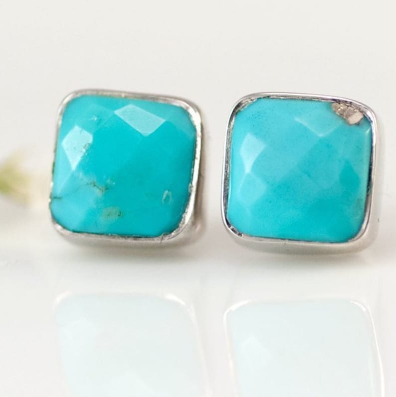 Turquoise Stud Earrings December Birthstone Studs Gemstone Etsy