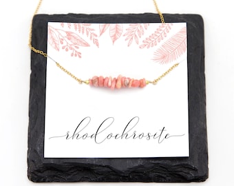 Beaded Rhodochrosite Necklace, Positivity Stone, Layering Necklace, Summer Jewelry, Pink Gemstone Necklace, Simple Choker, Gift Idea