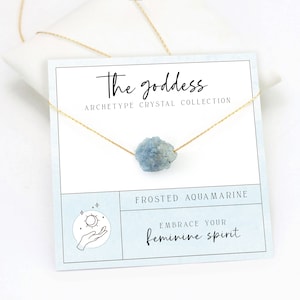 Rough Cut Aquamarine  Necklace, Goddess Crystal Layering Necklace, Spiritual Gratitude Gift, Tarot Archetype, March Birthstone