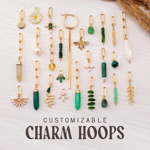 Build Your Own Custom Hoops, Add On Charm Huggie Hoop Earrings, Stacking Ear Set, Emerald Crystal Beaded Jewelry Christmas Gift for Daughter
