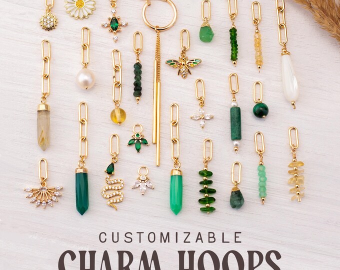 Build Your Own Custom Hoops, Add On Charm Huggie Hoop Earrings, Stacking Ear Set, Emerald Crystal Beaded Jewelry Christmas Gift for Daughter