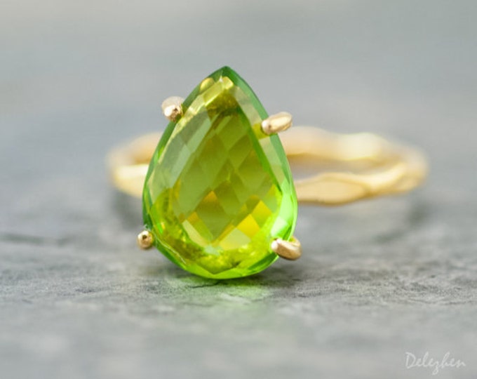 Green Peridot Ring Gold, August Birthstone Ring, Solitaire Prong Ring, Chartreuse Stone Ring, Stacking Ring, Gift for Her BFF Birthday RG-PP