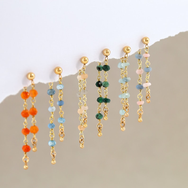 Beaded Dangle Studs, Colorful Gemstone Front and Back Stud Earrings, Tassel Lightweight Ear Jackets, Wire Wrapped Crystals, Summer Jewelry image 1