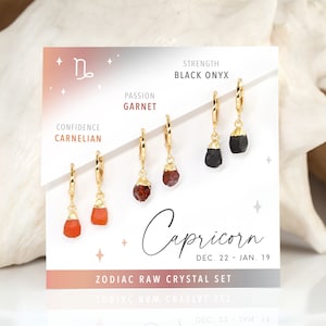 Capricorn Tiny Crystal Huggies, Mix & Match Huggie Hoops with Charms, Strength Passion Confidence Raw Crystal Gifts, January Zodiac Gifts