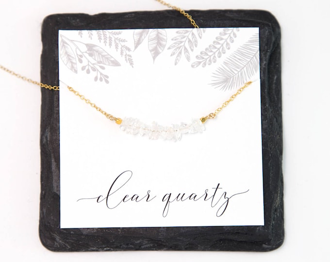 April birthday gift, Clear Quartz Crystal Gem Bar Necklace, April Birthstone Gift,  Crystal Jewelry, Minimalist Necklace