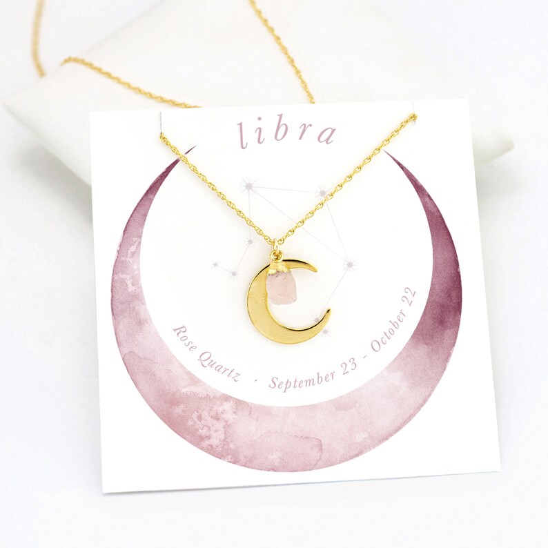 Taurus Horoscope Necklace, Celestial Necklace, Stone Necklace, Zodiac Jewelry, Crescent Moon, Raw Emerald Stone, Dainty Moon, NK-N image 7