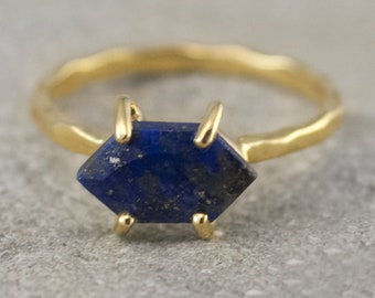 Blue Lapis Lazuli Ring, September Birthstone Ring, Stack Ring, Stackable Birthstone Ring, Gold Vermeil Ring, Marquise Prong Set Ring, RG-MQ