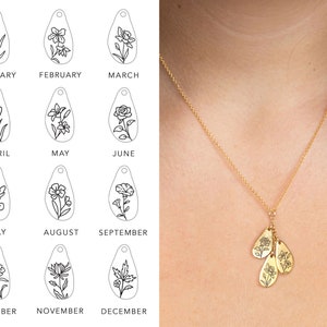 Personalized Birth Flower Necklace, Mothers Gift Combined Birth Month Pendant, Custom Family Necklace for Mom, Grandma Necklace
