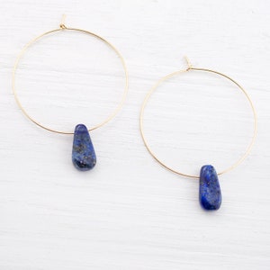 Lightweight Gemstone Hoops, Lapis Lazuli Earrings, September Birthstone, Something Blue, Gifts for Bridesmaid, Statement Earrings, HP-PS image 1