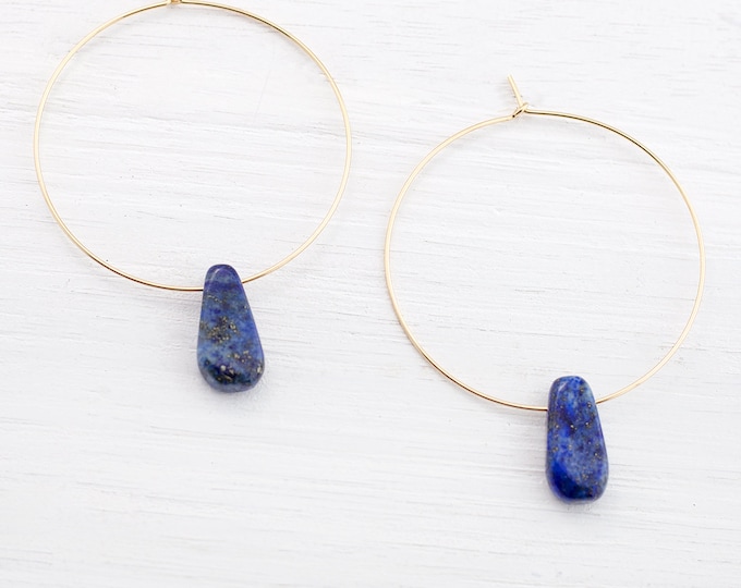 Lightweight Gemstone Hoops, Lapis Lazuli Earrings, September Birthstone, Something Blue, Gifts for Bridesmaid, Statement Earrings, HP-PS