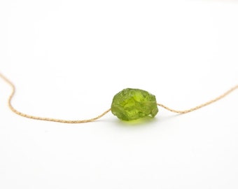 Green Peridot Crystal Necklace, August Birthstone, Raw Rough Gemstone, Chartreuse Boho Jewelry, Crystal Jewelry, Minimalist Choker Crystal