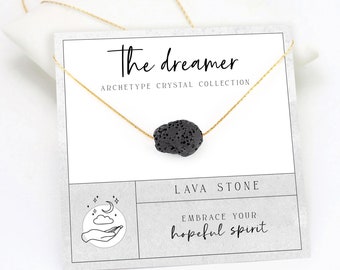 Lava Stone Necklace, Inspirational New Beginnings Gift, Diffuser Anxiety Relief Lava Rock Necklace, Raw  Crystal Motivational Dreamer
