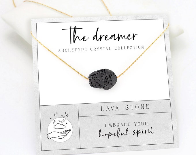 Lava Stone Necklace, Inspirational New Beginnings Gift, Diffuser Anxiety Relief Lava Rock Necklace, Raw  Crystal Motivational Dreamer